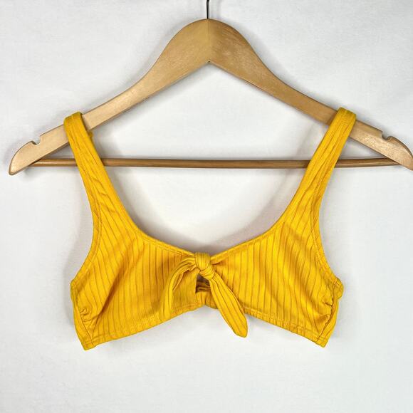 Xhilaration Mustard Yellow Ribbed Tie Knot Bikini Top Small - Picture 1 of 7